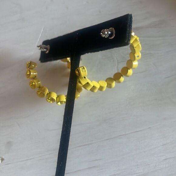 Yellow Powder Coated Rhinestone Hoop Earrings - Picture 6 of 12